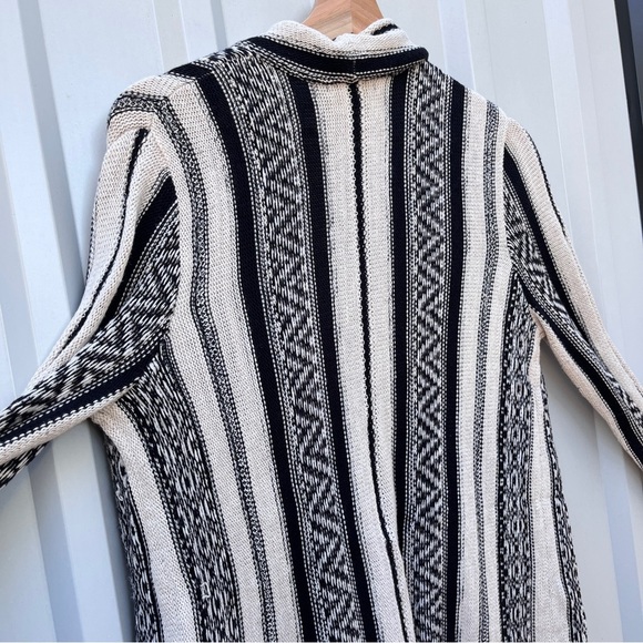 CHAPS DENIM Sweater Black Ivory Long Line Open Front Cardigan Knit Cotton Small - Picture 5 of 12